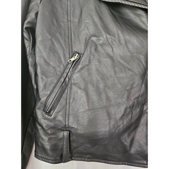 Zenana Faux Vegan Leather Moto Jacket Black‎  Embossed Zip XL Vegan Biker Style - Picture 3 of 10